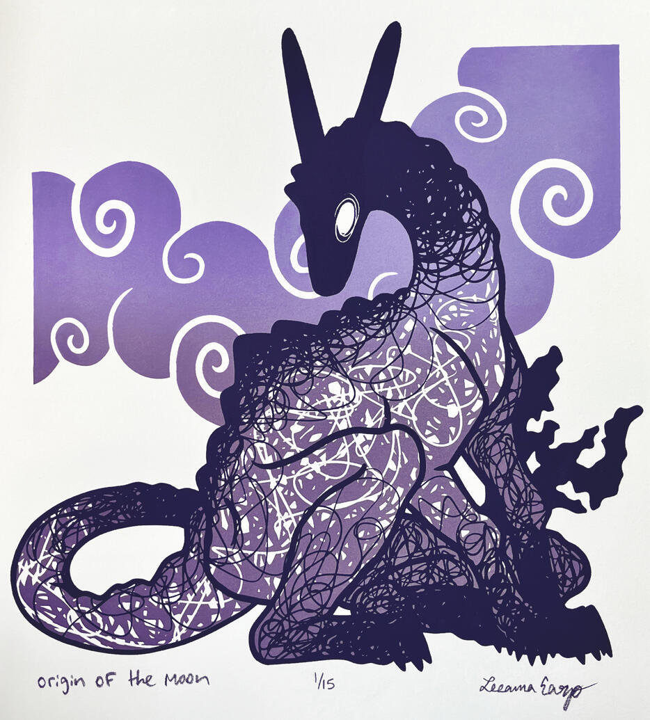 origin of the moon serigraph, 10x11 (2025) (Contribution to a Print Exchange Between Montgomery College & University of Southern Indiana)