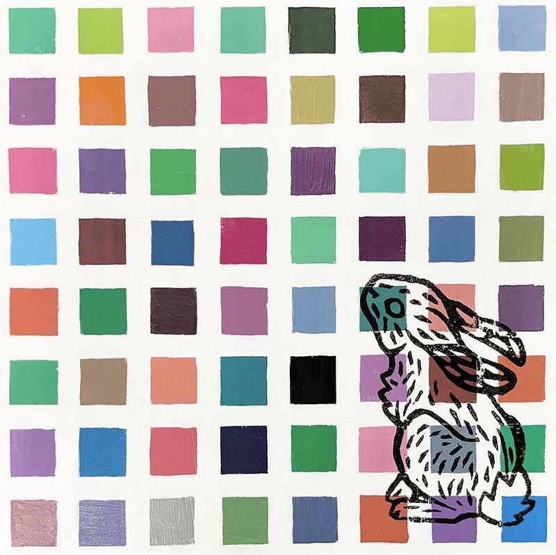 i don't think i belong here acrylic & relief, 6x6 (2022)